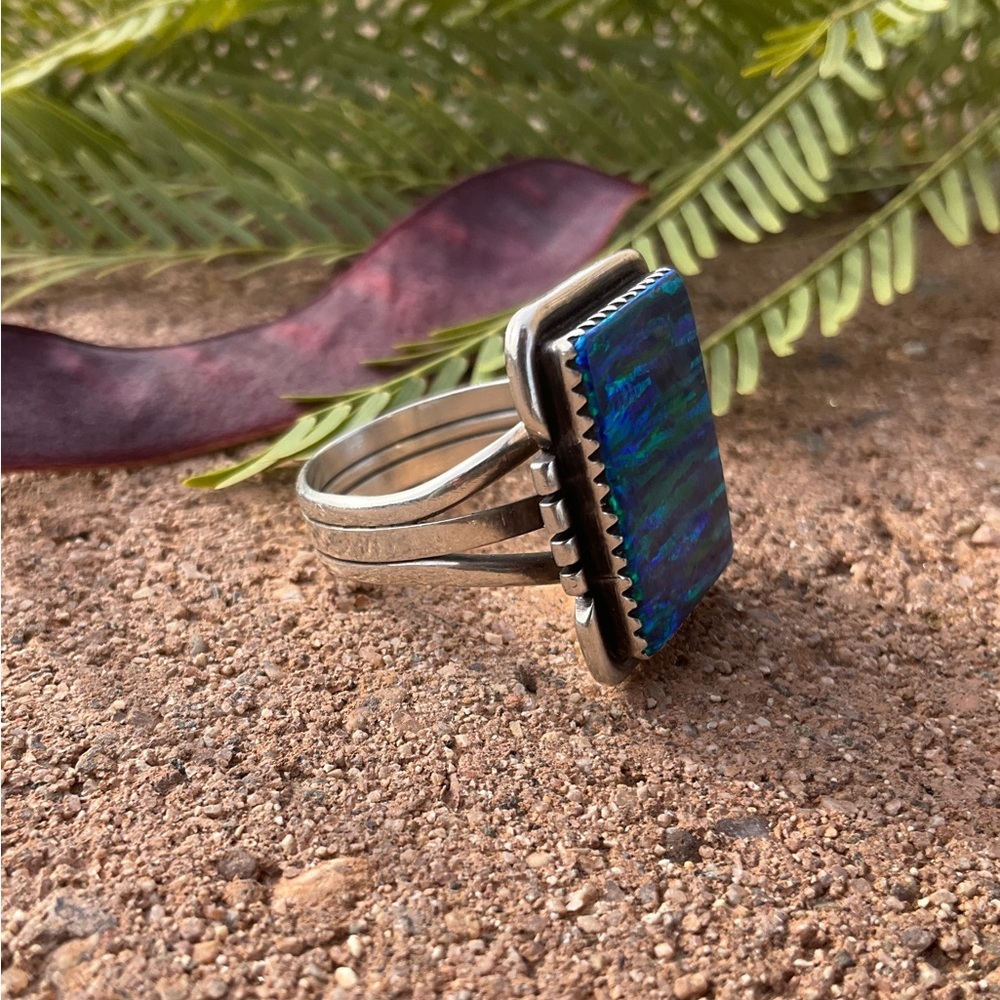 Native American Blue and Green Opal Ring - Picture 5 of 8
